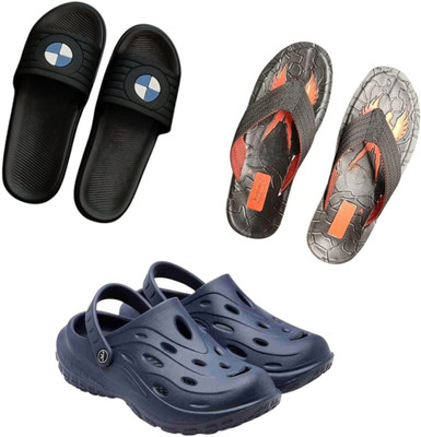 BLIBBERS Men Slippers(Black, Black, Navy , 7)