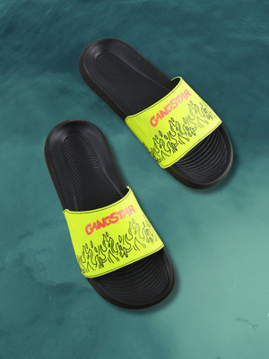Foot Print Men Slides(Yellow , 10)