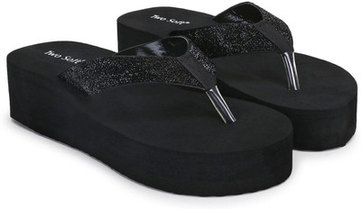 TWO SOFT Women Stylish Lightweight Comfort Fancy Flip Flops for Slippers(Black , 7)