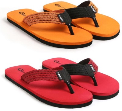 G Best Men Flip Flops(Red, Orange , 9)