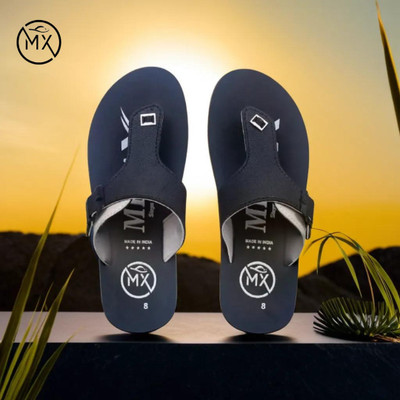 metax Men Flip Flops(Black , 9)