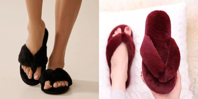 Sale YUG Women Flip Flops(Grey, Maroon , 6)