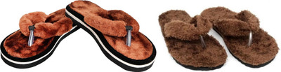 rexizone Women Flip Flops(Brown, Brown , 5)