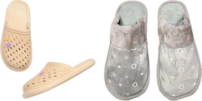 Belgium Beauty Women Flip Flops(Grey, Beige , 6)