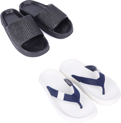 Rome Hunters Men Flip Flops(Black, White , 10)