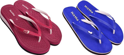 NISTHA Women Flip Flops(Tan, Blue , 4)