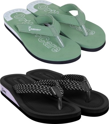 Dashny Women EXTRA SOFT HEEL Ortho Care Orthopaedic Comfort For Women & Girls Flip Flops Flip Flops(Green, Black , 6)