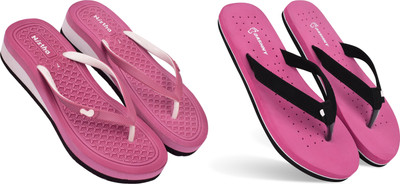 DASHNY Women Flip Flops(Pink, Pink , 4)
