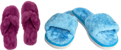 rexizone Women Flip Flops(Blue, Purple , 6)