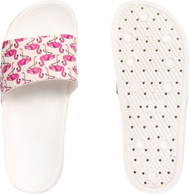 FASHIMO Women Slides(White, Pink 4)