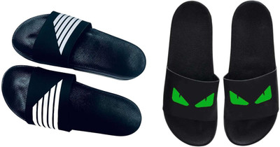 nvisan Men Slides(White, Green, Black , 10)