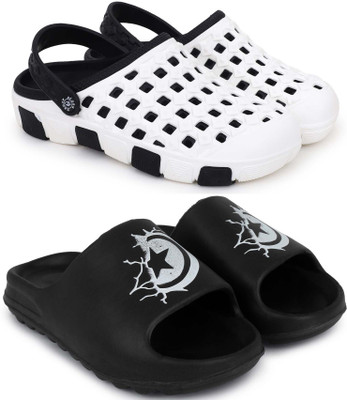 Kapani Fashion Men Slippers(Black, White , 6)