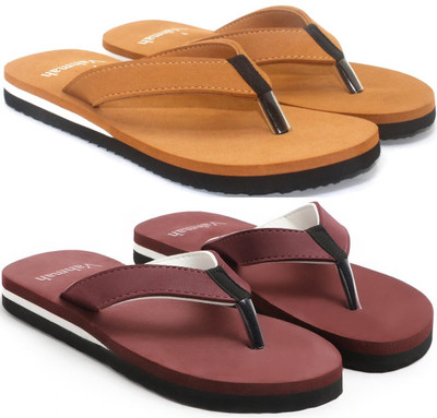 VAHMAH Women Slippers(Tan, Maroon , 4)