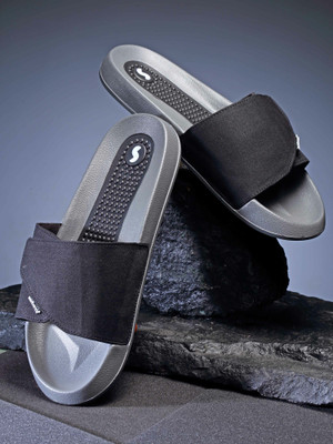 SOLETHREADS REBEL Men Slides(Black , 9)