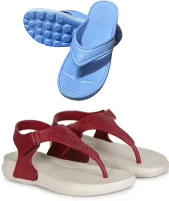 VENFOWX Women Flip Flops(Blue, Red , 8)