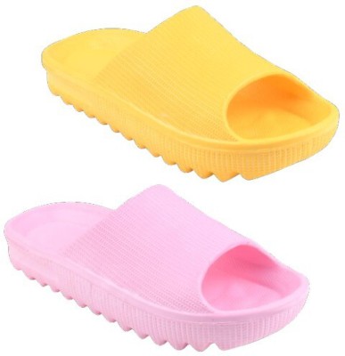 Camfoot Women Slides(Yellow, Pink , 4)