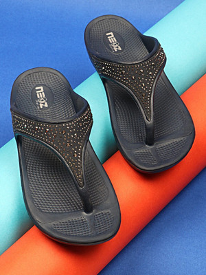 Neoz Women Levirex Lightweight with Arch Support Durable Anti-Skid & Stylish Dailywear| Flip Flops(Navy , 7)