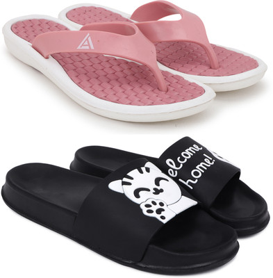 Kapani Fashion Women Women/Girls Slippers (Pink, Black , 4) Slides(Pink, Black , 4)