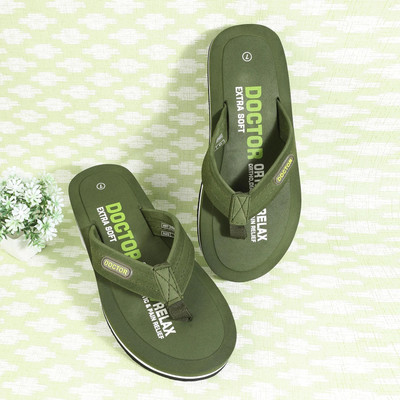 DOCTOR EXTRA SOFT Men Men's Stylish Ortho Care Relax Slipper Orthopedic Diabetic Soft Doctor Dr House Flip Flops(Olive , 7)