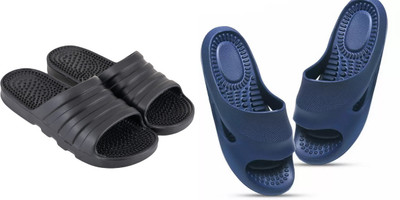 Radhira Men Slippers(Black, Blue , 8)