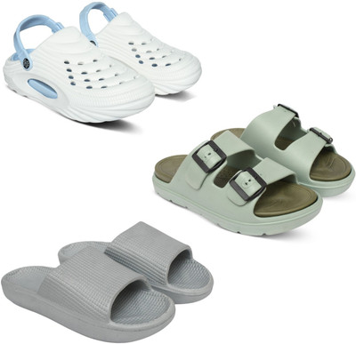Acorn Men Slides(White, Olive, Silver , 9)