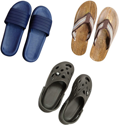 BLIBBERS Men Slippers(Blue, Brown, Grey , 9)