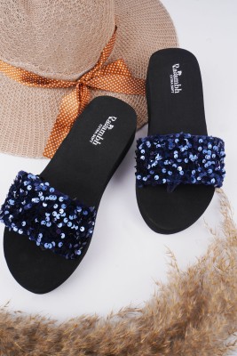 Rasambh Women Comfortable Stylish and Trending Sequined Flip Flops sliders For Women Slides(Navy , 8)