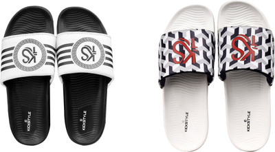 KICKSTYLE Men Slides(Black, White , 7)