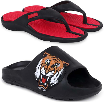 KAPYANSH Men Slippers(Red, Black , 7)