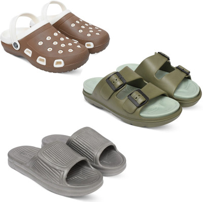 Acorn Men Slides(Brown, Olive, Grey , 6)