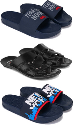 Pennen Men Slippers(Blue, Black , 6)
