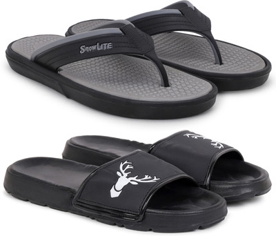 Kapani Fashion Men Men Combo Pack of 2, Lightweight, Flipflops, Slipper, Slides (Grey, Black , 6) Slippers(Grey, Black , 6)