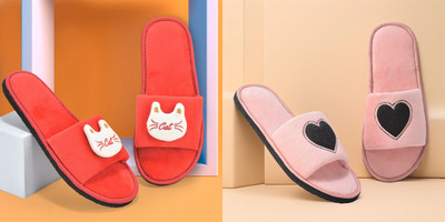 Y key Women Flip Flops(Pink, Red , 6)