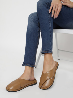 TRUFFLE COLLECTION Women Slides(Khaki , 6)