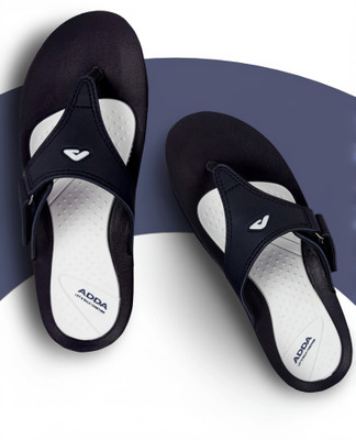 Adda Women Flip Flops(Navy, White , 6)