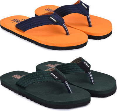 Hambler Men 2 Pairs Mens extra soft & stylish slippers lightweight & Durable & Trending Slippers(Green, Orange , 8)