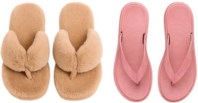 Shivaru trader Women Slippers(Brown, Pink , 7)