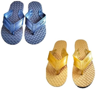 Grand shopping Men Flip Flops(Yellow, Blue , 8)