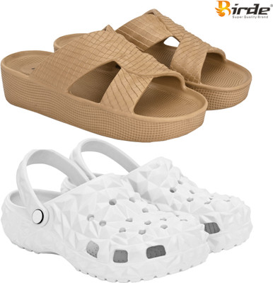 Birde Men Slippers(Beige, White , 6)