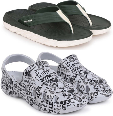 Pampy Angel Men Slippers(Green, Grey , 7)
