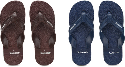 Kixrun Men Slippers(Brown, Blue , 9)