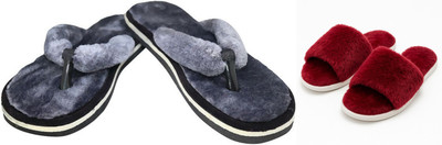 rexizone Women Flip Flops(Grey, Maroon , 7)