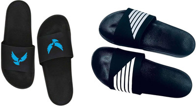nvisan Men Slides(White, Blue, Black , 6)