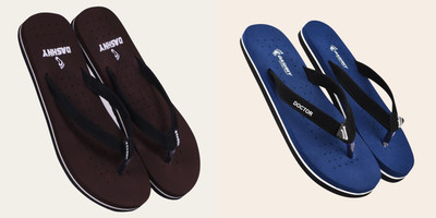 DASHNY Women Flip Flops(Blue, Brown , 7)