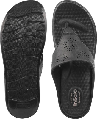 Unisoft Women Flip Flops(Black , 8)