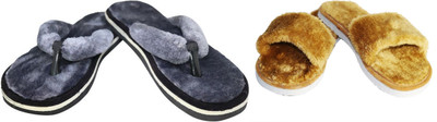 rexizone Women Slides(Grey, Brown , 6)