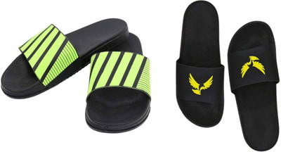 nvisan Men Slides(Green, Yellow, Black , 7)