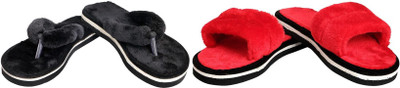 rexizone Women Slides(Black, Red , 7)