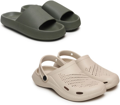 Trottis Men Slides(Olive, Beige , 10)