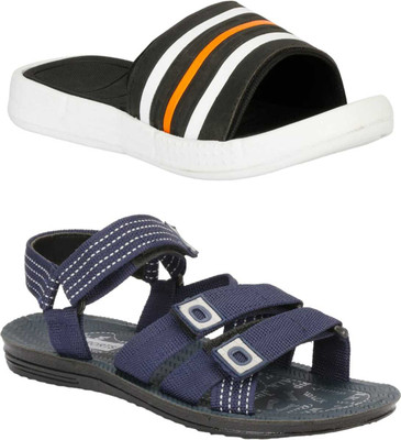 RIFOF Men Slides(Black, Blue , 10)